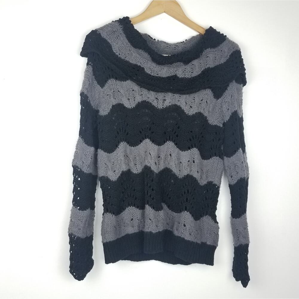 Sun & Shadow | Cowl Neck Knit Sweater Blk Gray S